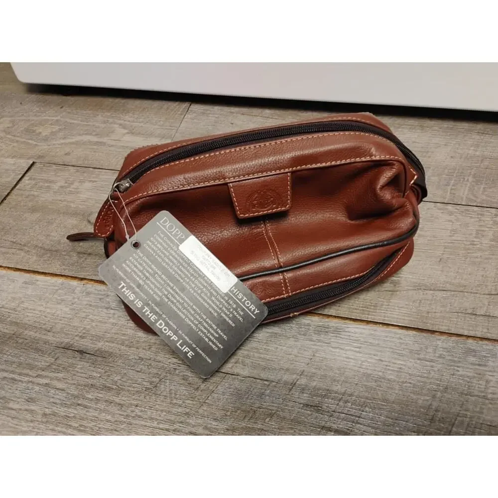 Dopp Toiletry Men's Brown Leather Water Dopp Travel Bag